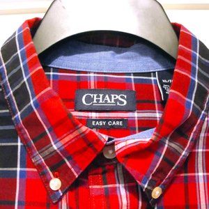 Chaps LS XL Easy Care Red Blue Black Light Blue White